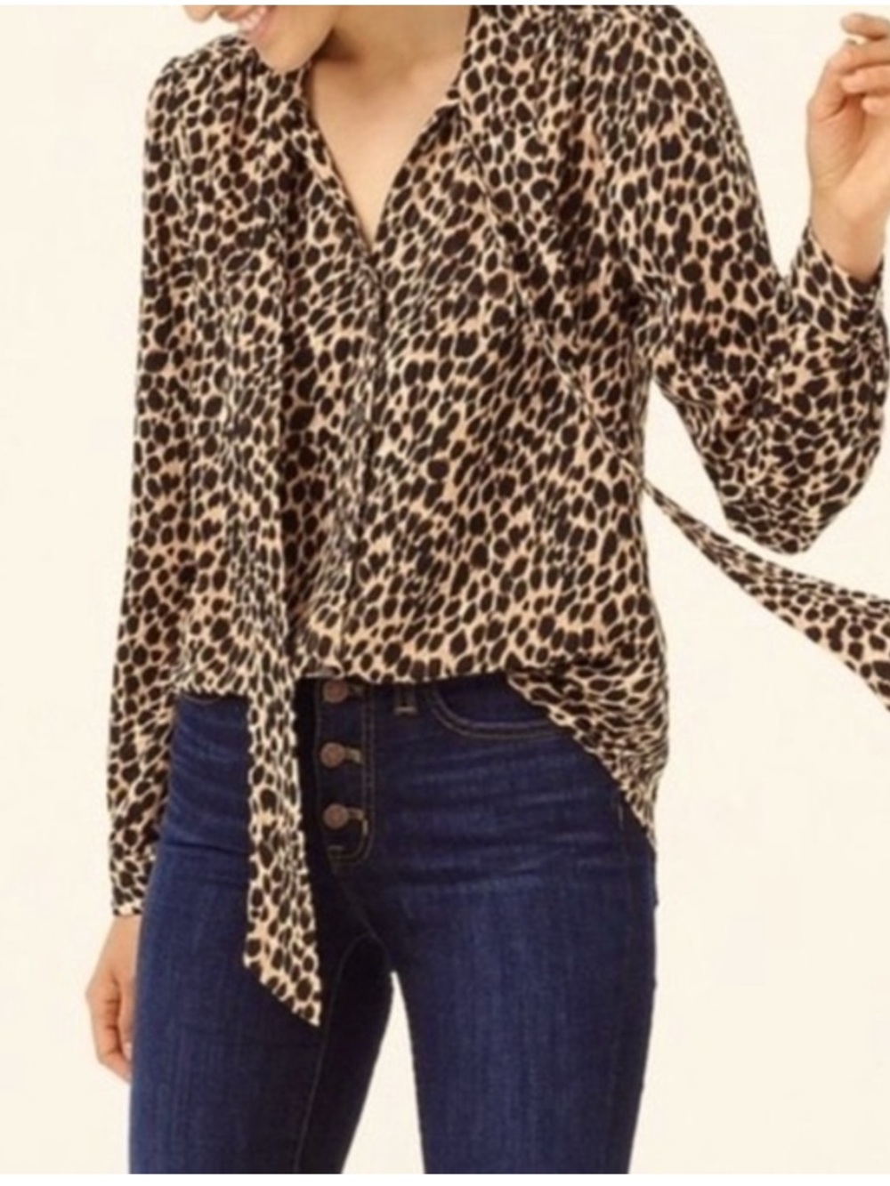 J. Crew Leopard Tie-Neck Blouse